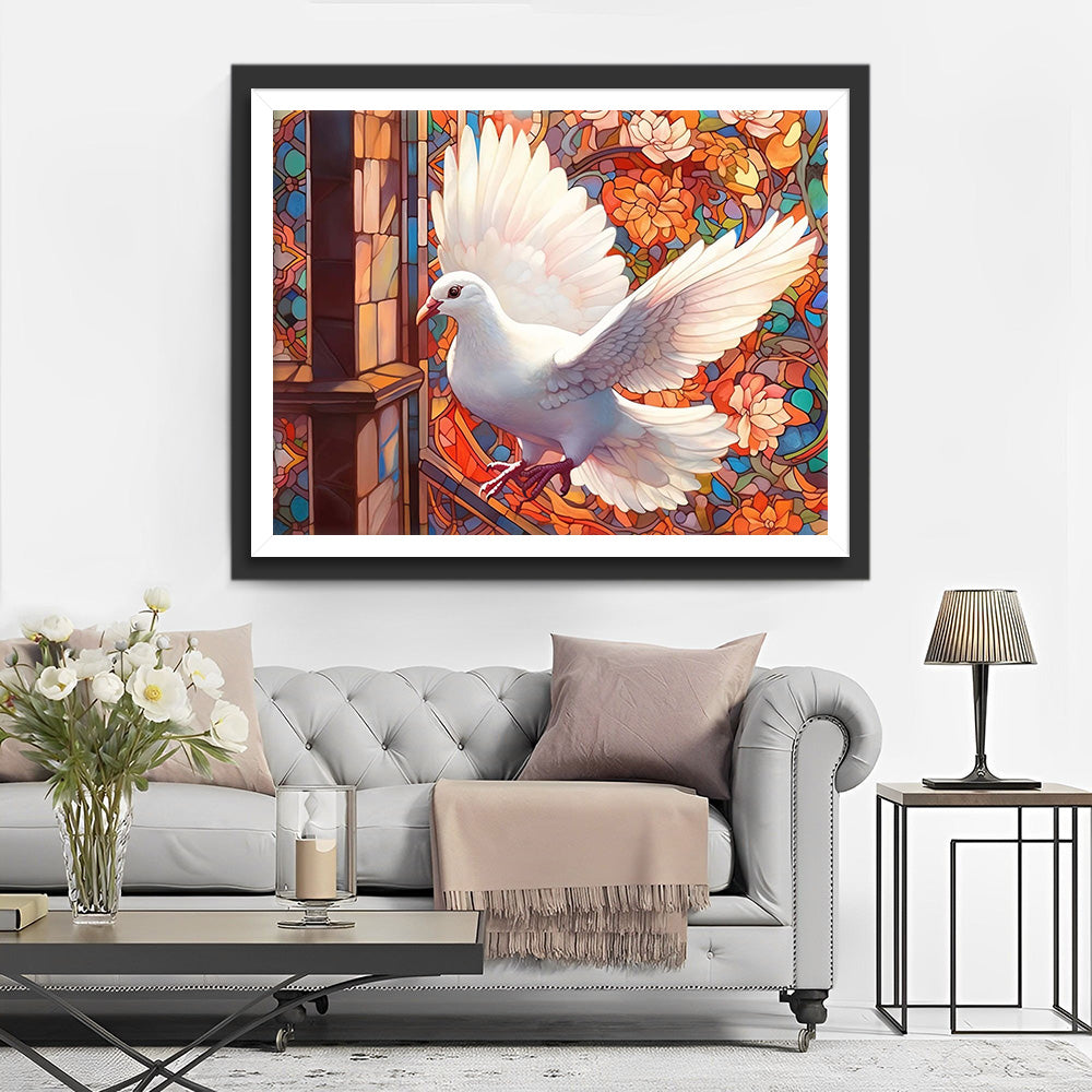 Vliegende Duif en Bloemenboom Diamond Painting