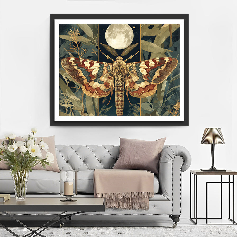 Vliegende Mot en Volle Maan Diamond Painting