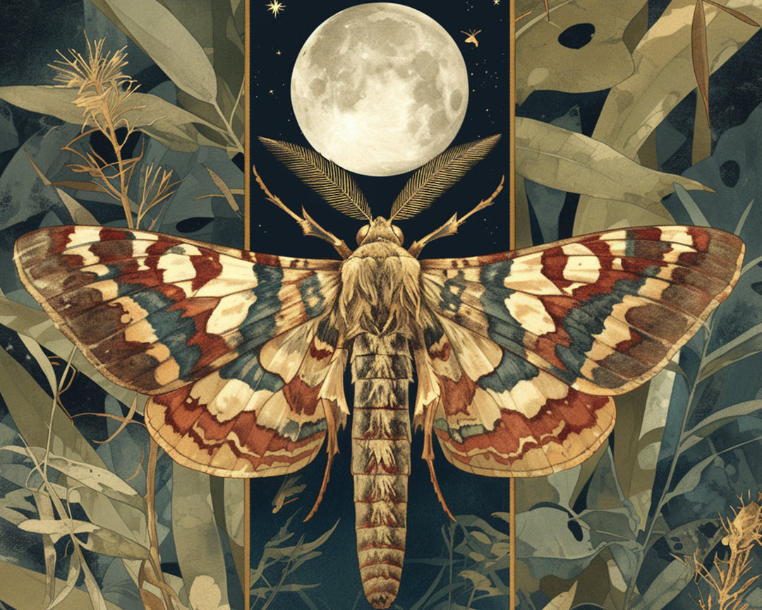 Vliegende Mot en Volle Maan Diamond Painting