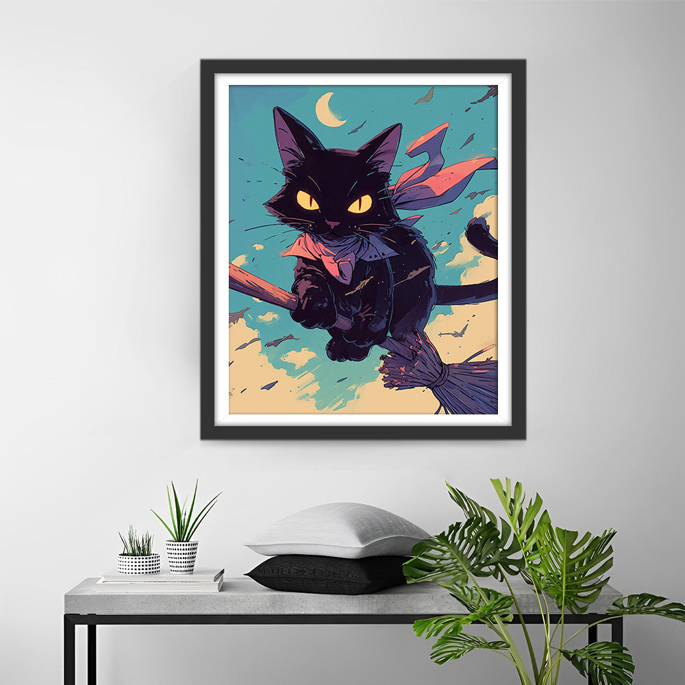 Vliegende Tovenaar Kat Diamond Painting