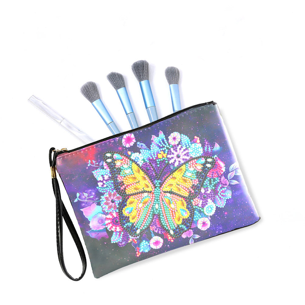 Vlinder en Paarse Bloemen Diamond Painting Polstas