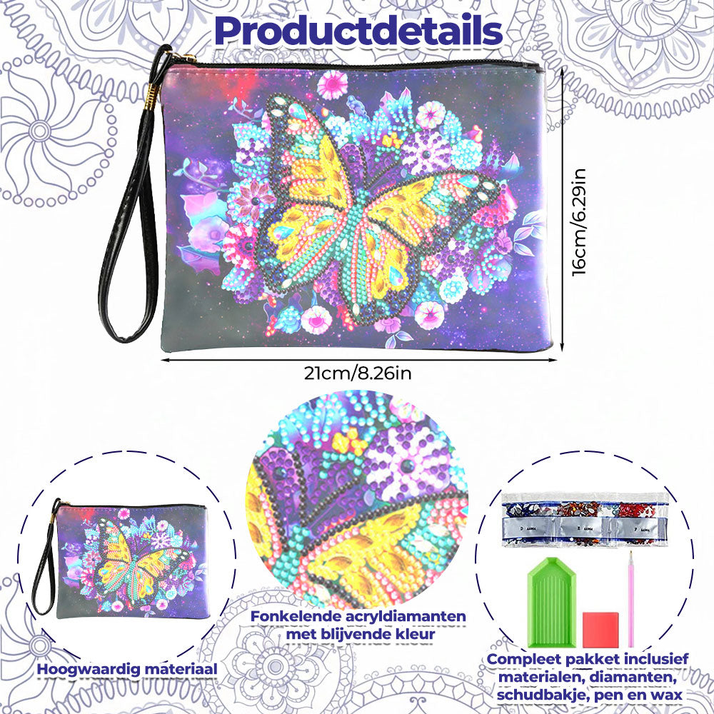 Vlinder en Paarse Bloemen Diamond Painting Polstas