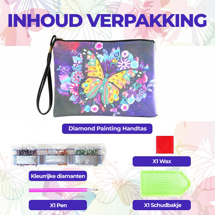 Vlinder en Paarse Bloemen Diamond Painting Polstas