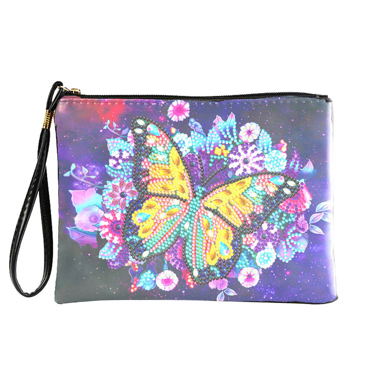 Vlinder en Paarse Bloemen Diamond Painting Polstas