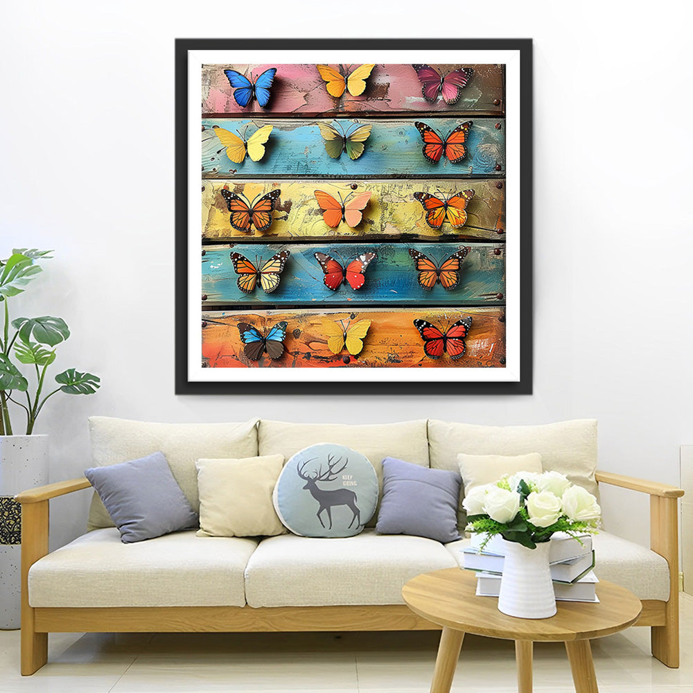 Vlinder Specimen op Houten Plank Diamond Painting