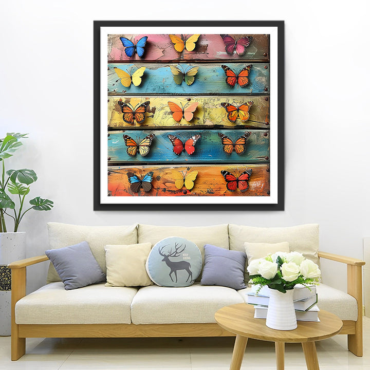Vlinder Specimen op Houten Plank Diamond Painting