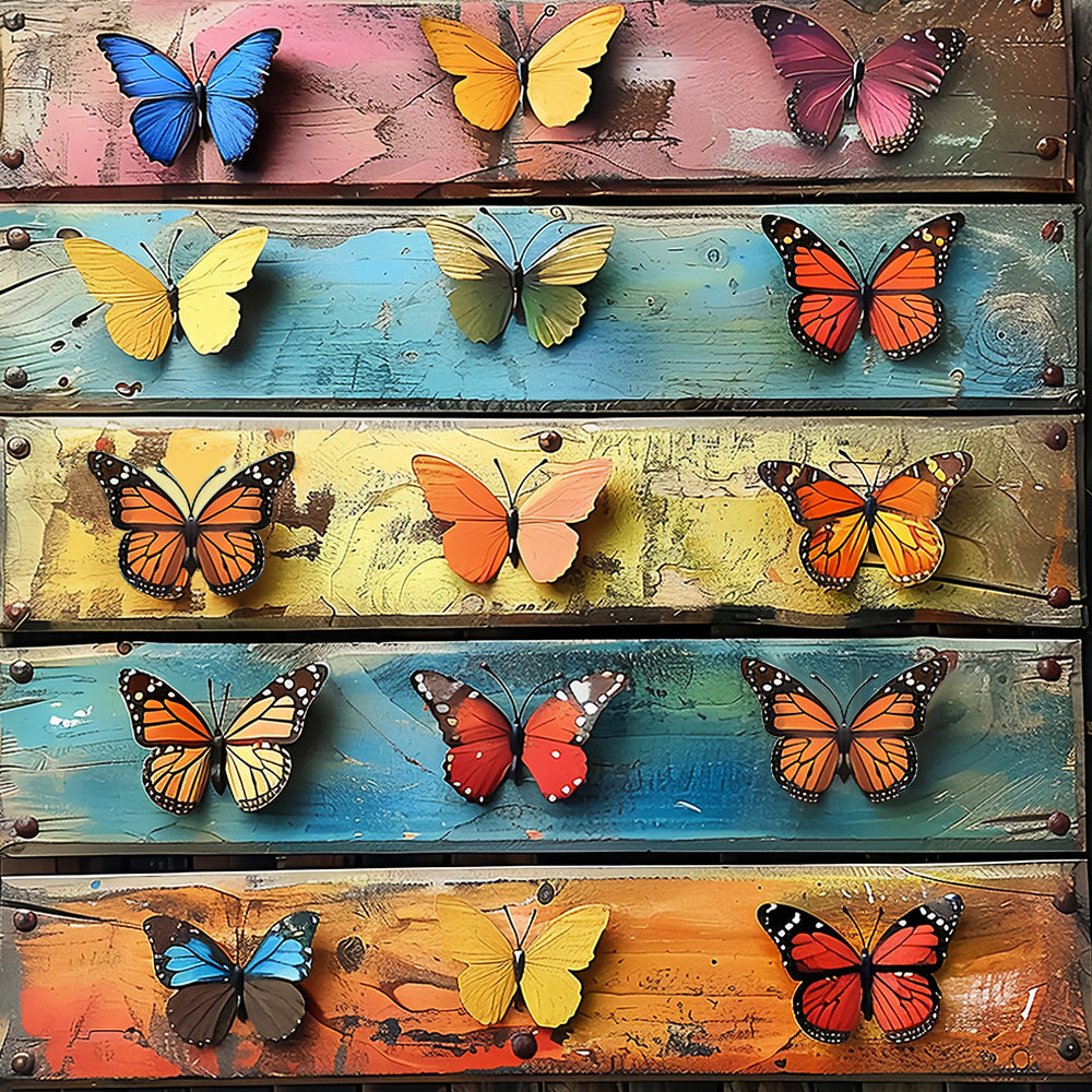 Vlinder Specimen op Houten Plank Diamond Painting