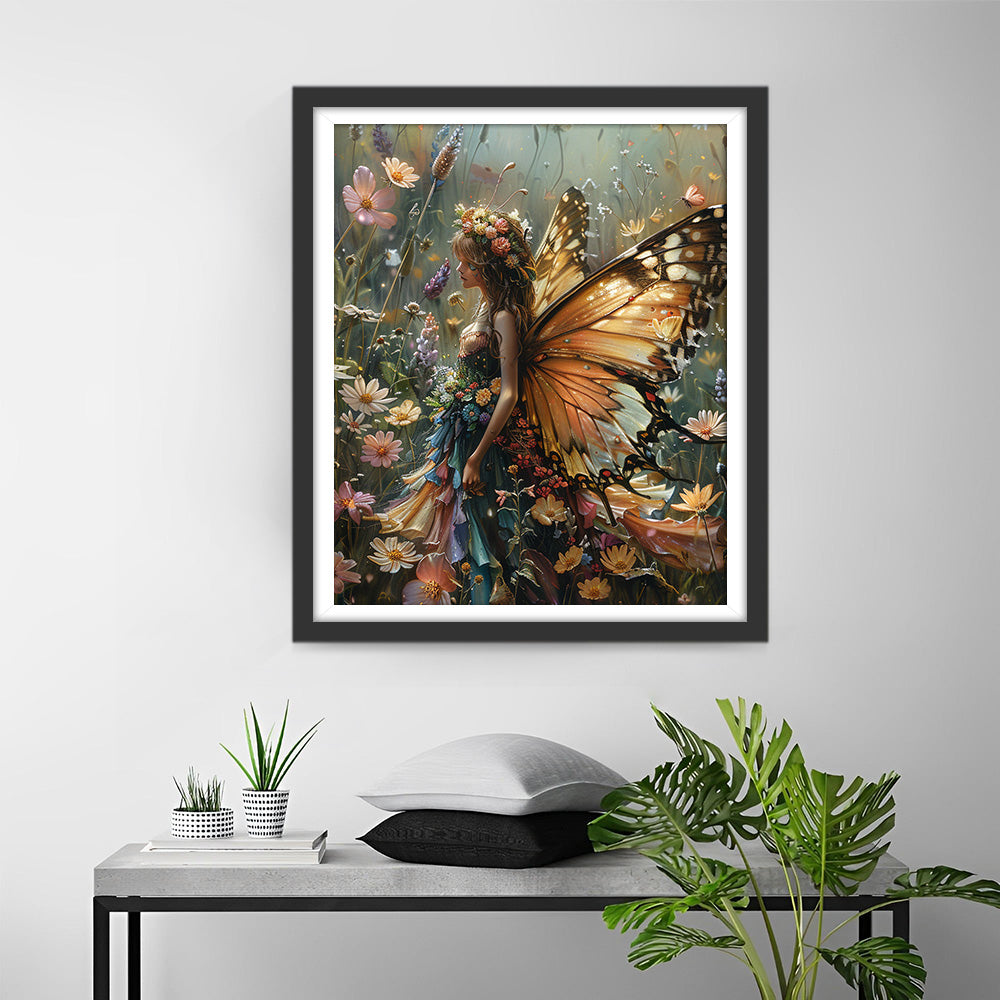 Vlinderdame in Bloemen Diamond Painting