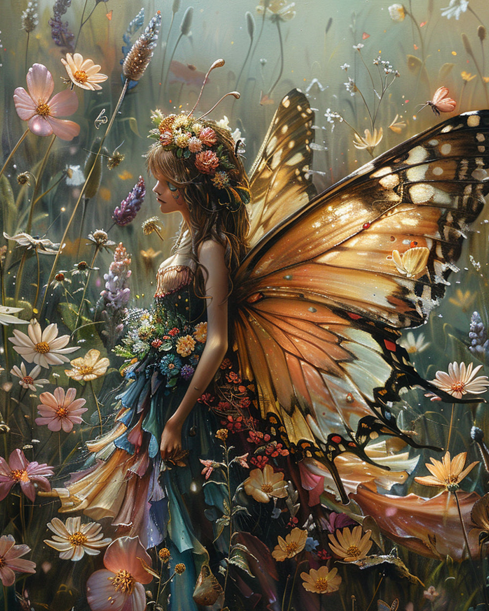 Vlinderdame in Bloemen Diamond Painting
