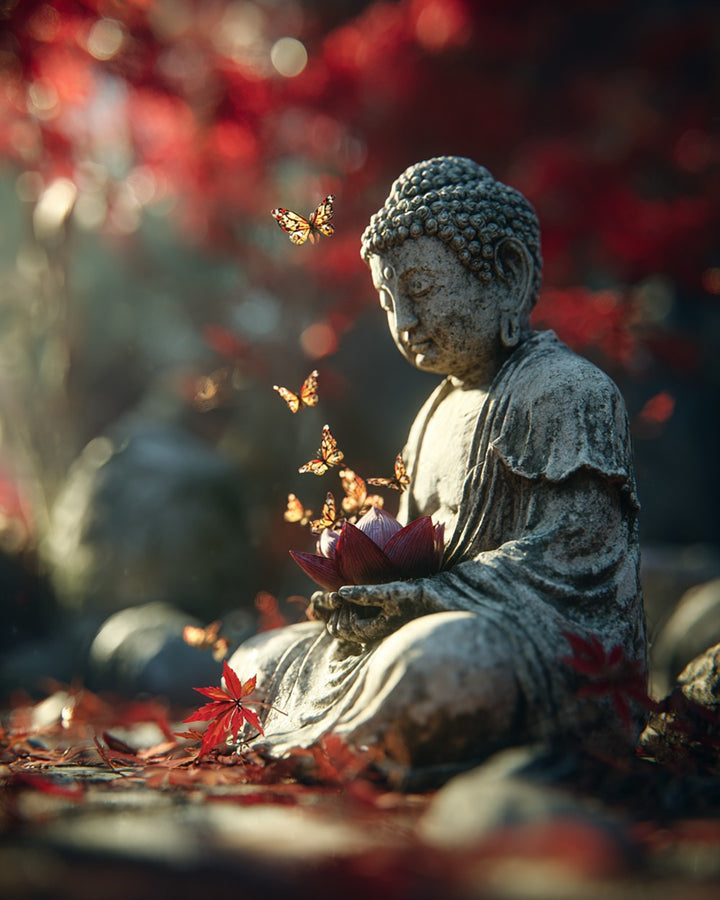 Vlinders en Boeddhabeeld Diamond Painting