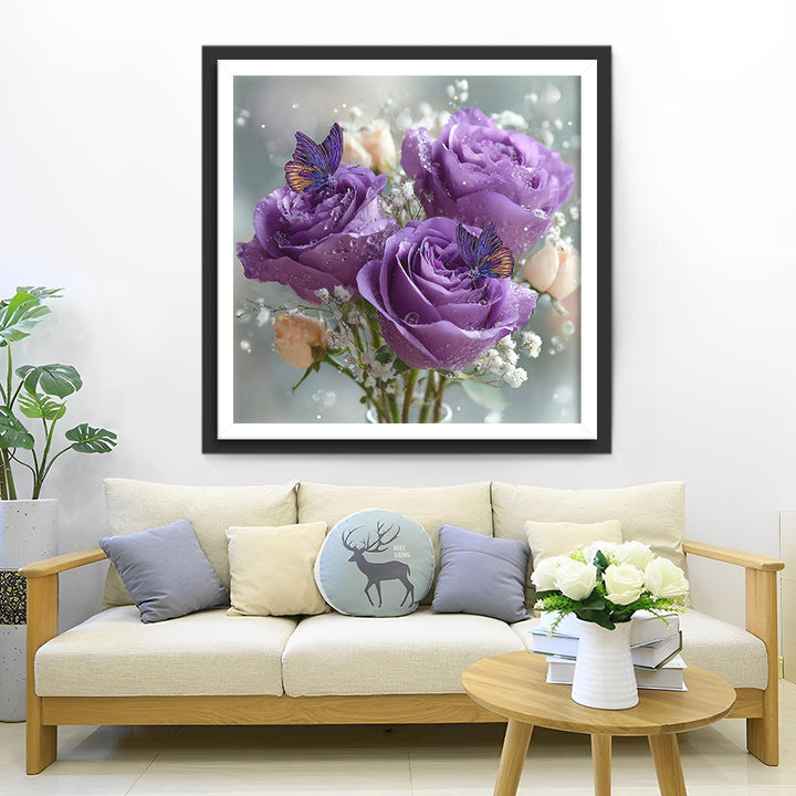 Vlinders op de Paarse Rozen Diamond Painting