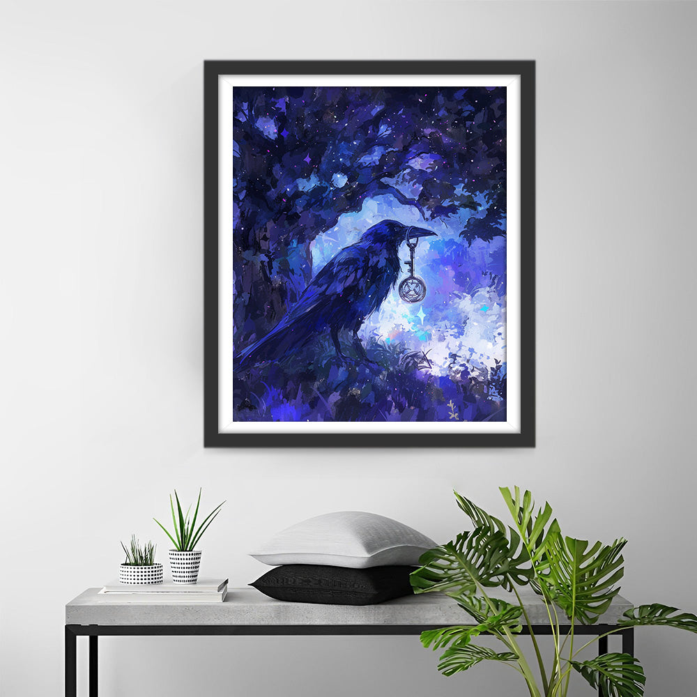 Vogel met Sleutel in het Blauwe Bos Diamond Painting