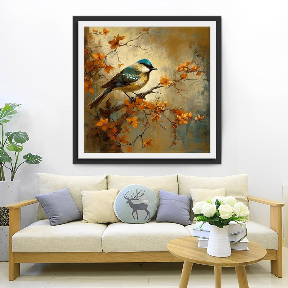 Vogel op Bloemenboom Diamond Painting