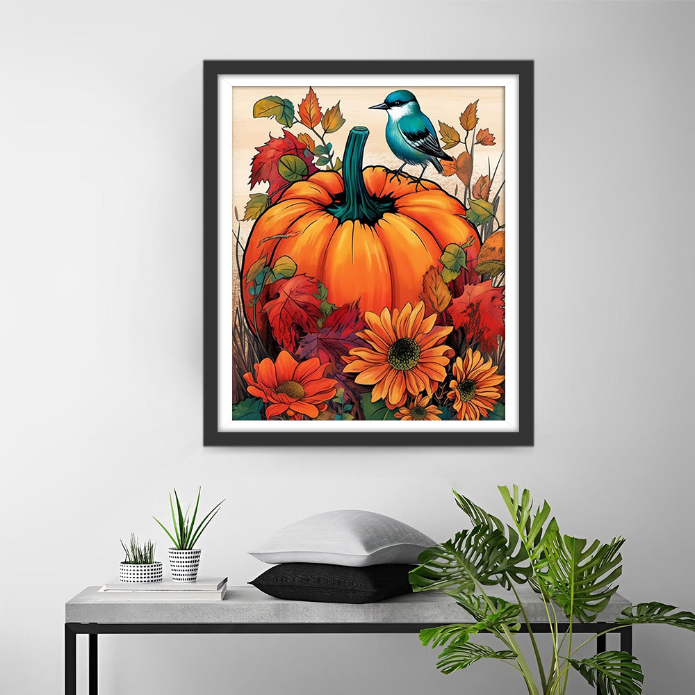 Vogel, Pompoen en Zonnebloemen Diamond Painting