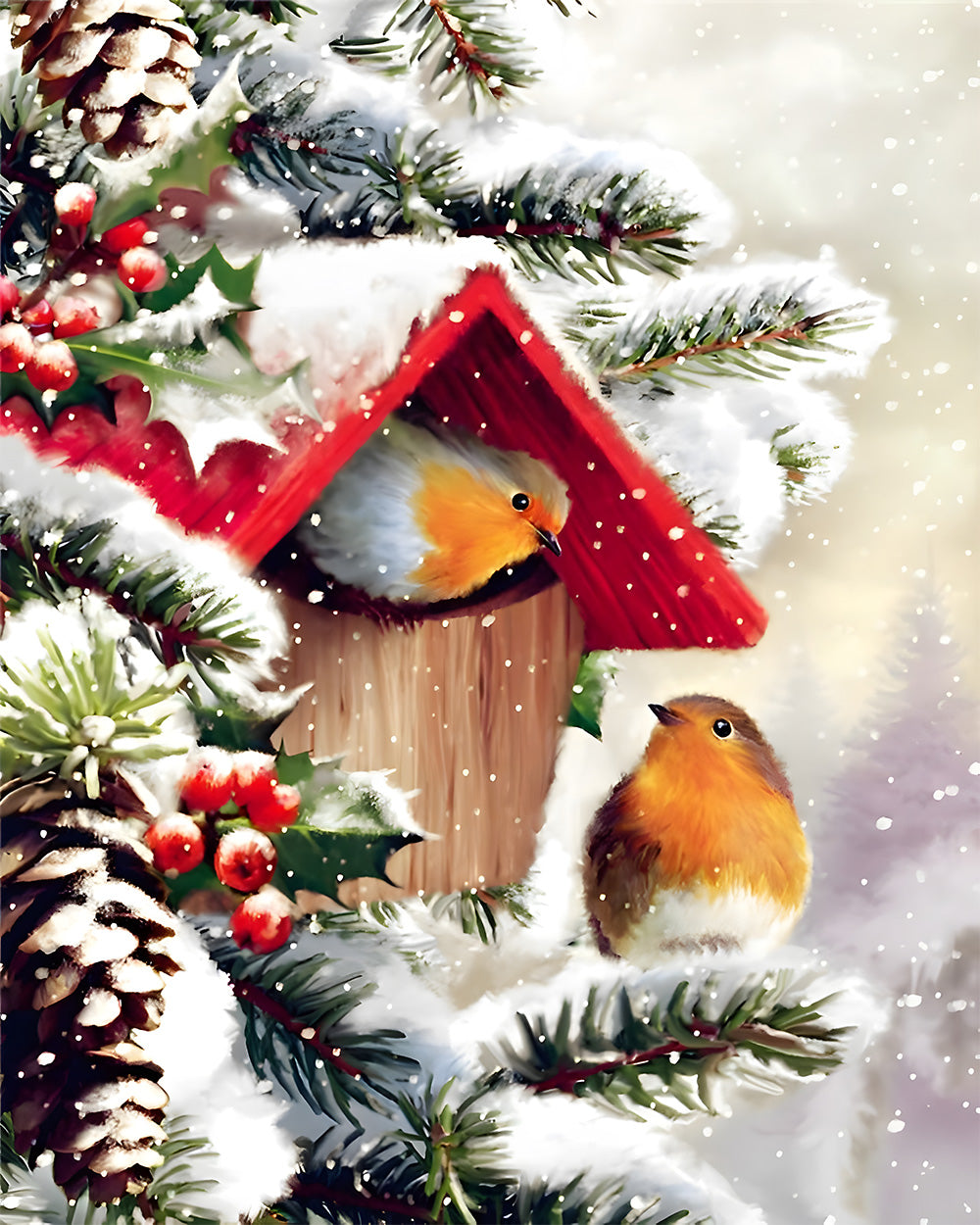 Vogelhuisje in de Sneeuw Diamond Painting