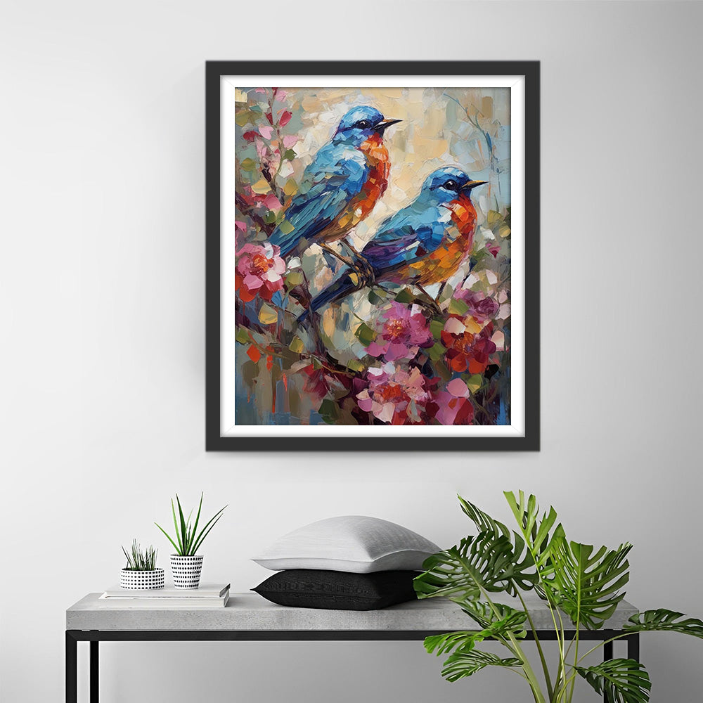 Vogels en Bloemen in Olieverfstijl Diamond Painting