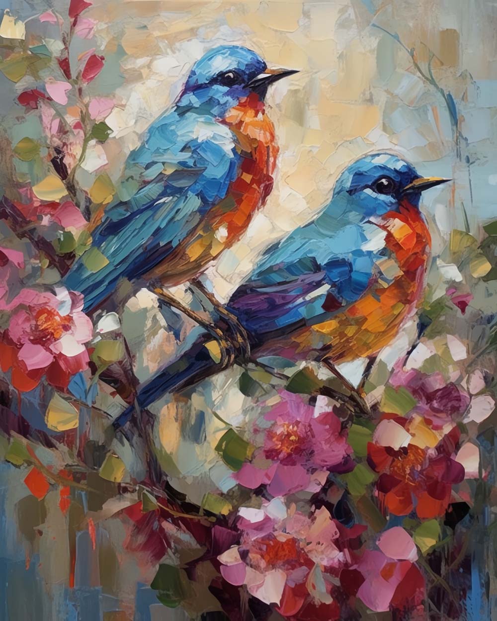 Vogels en Bloemen in Olieverfstijl Diamond Painting