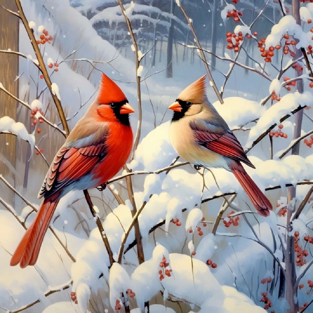 Vogels in de Sneeuw Diamond Painting