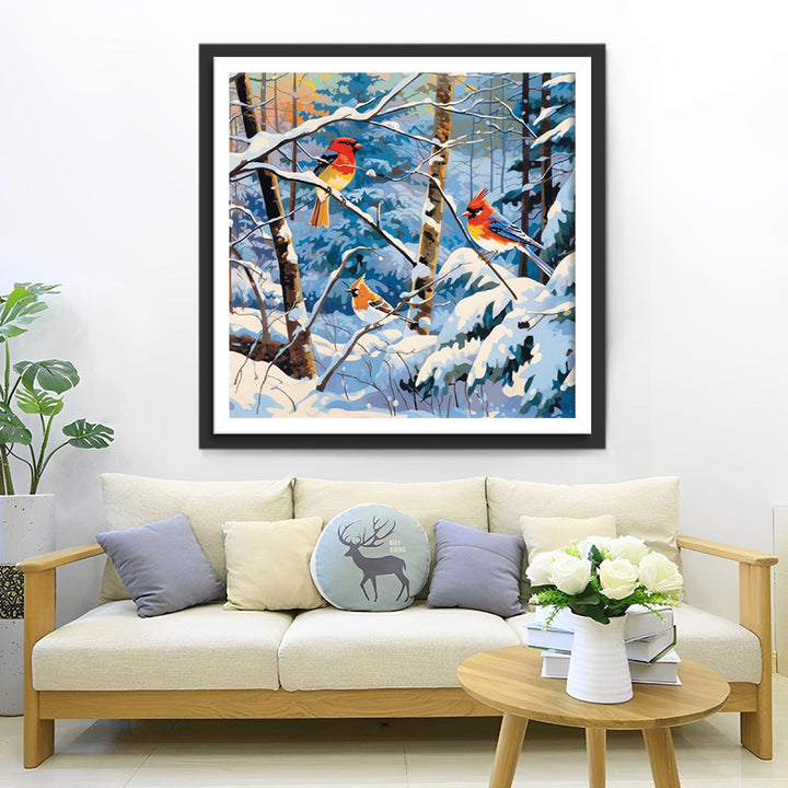 Vogels in het Besneeuwde Bos Diamond Painting