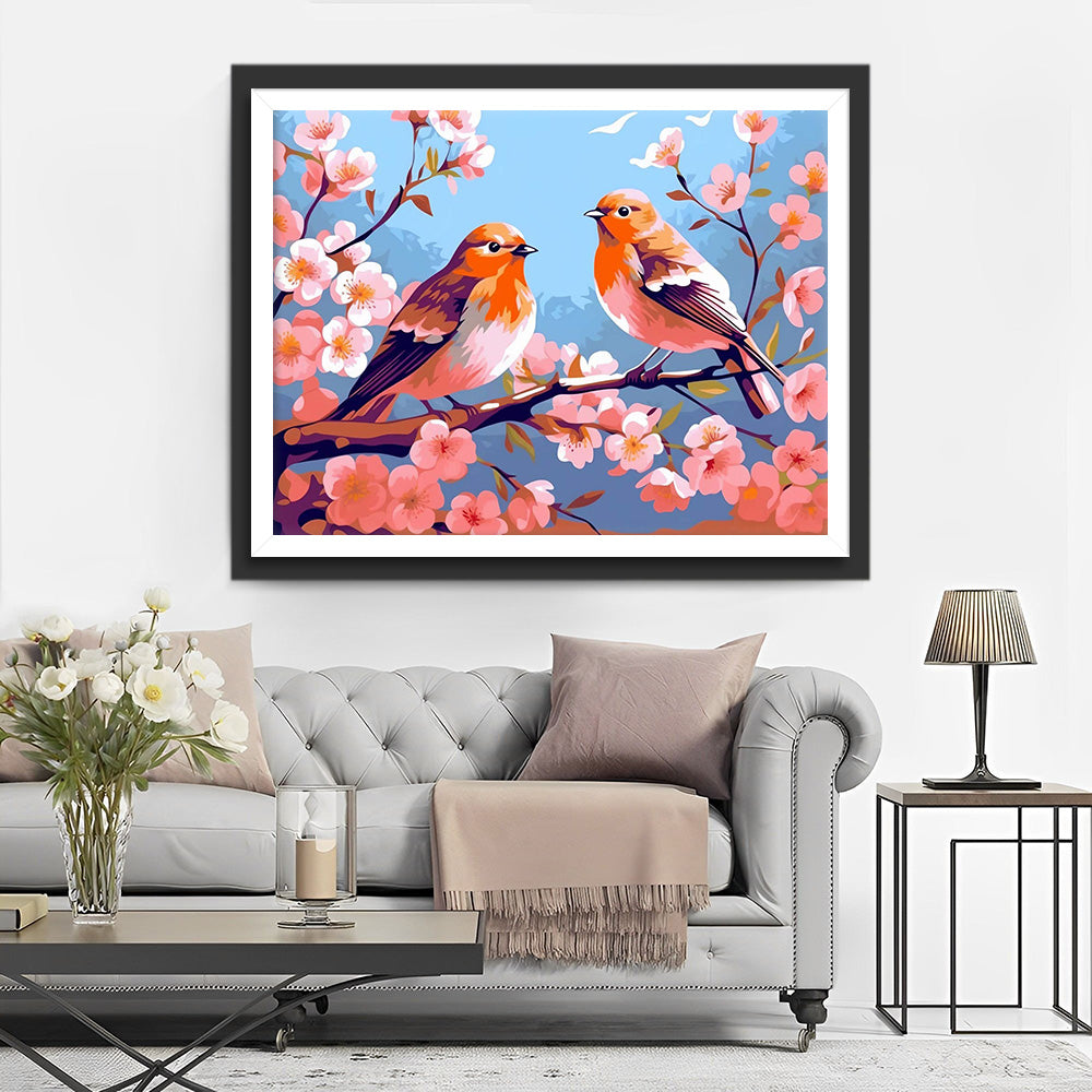 Vogels op Bloesemboom Diamond Painting