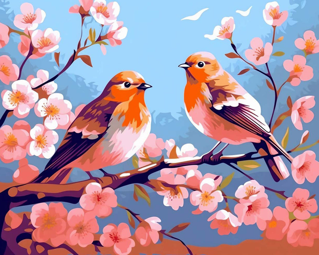 Vogels op Bloesemboom Diamond Painting