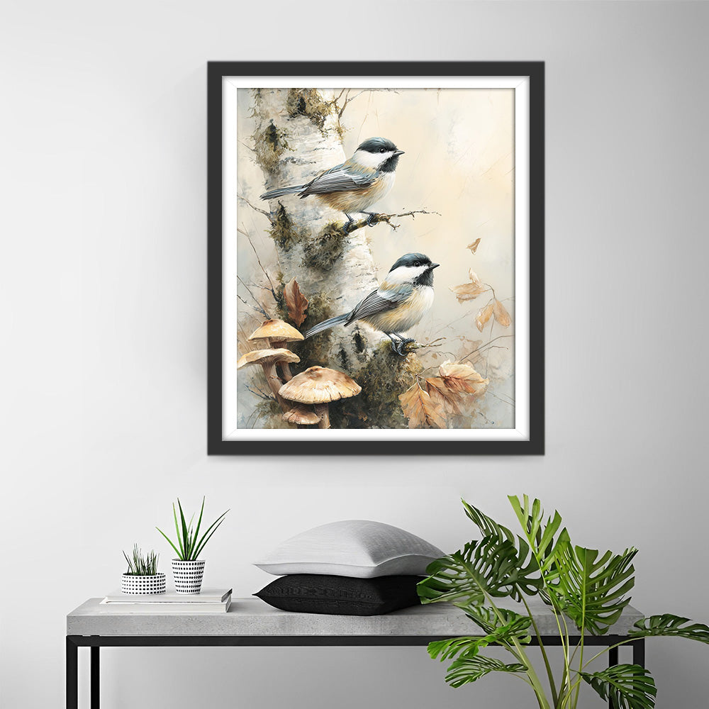 Vogels op de Berken Boomstam Diamond Painting