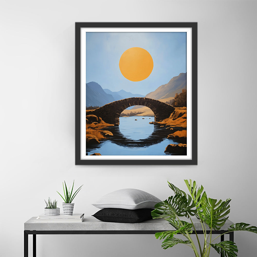 Volle Maan boven de Boogbrug in de Bergen Diamond Painting