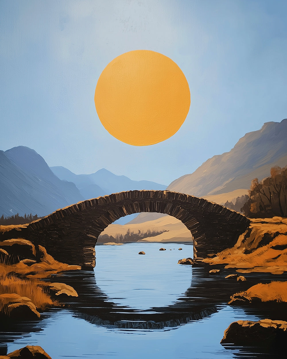 Volle Maan boven de Boogbrug in de Bergen Diamond Painting