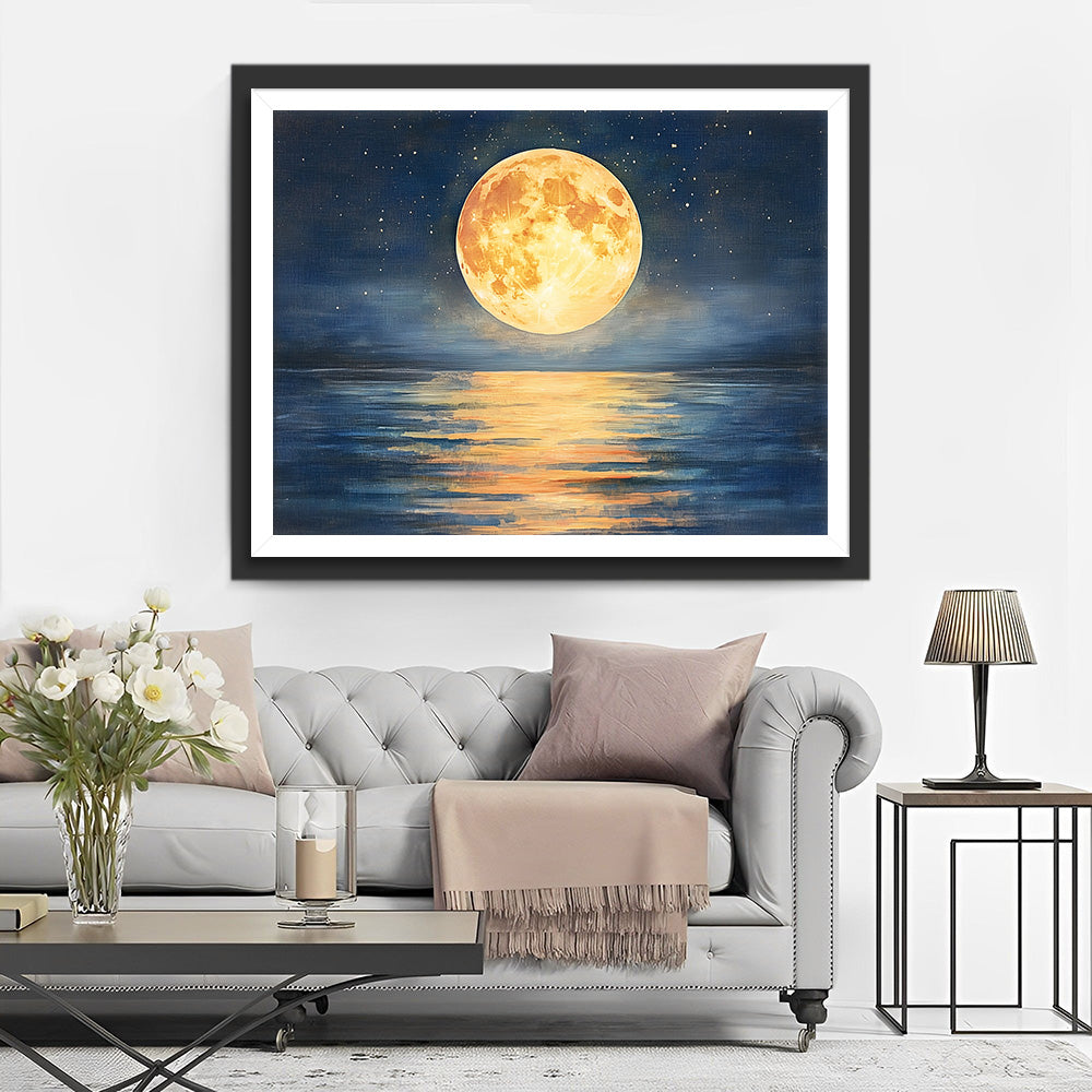 Volle Maan boven Zee‘s Nachts Diamond Painting