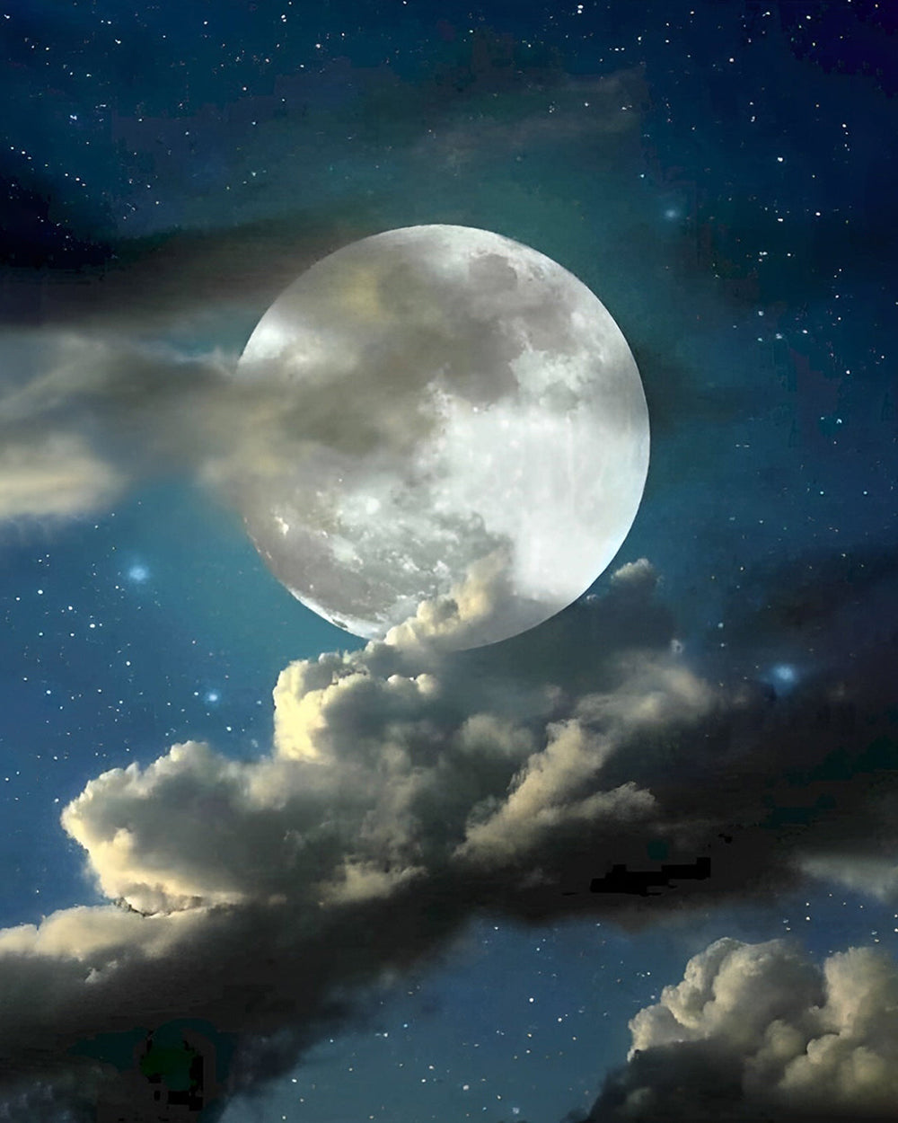 Volle Maan en Wolken Diamond Painting