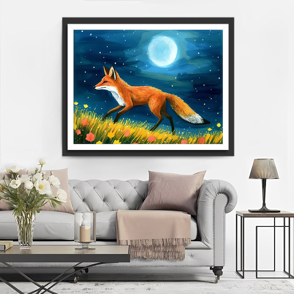 Vos en Maan in de Wilde Natuur Diamond Painting
