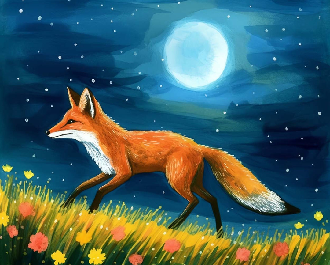 Vos en Maan in de Wilde Natuur Diamond Painting