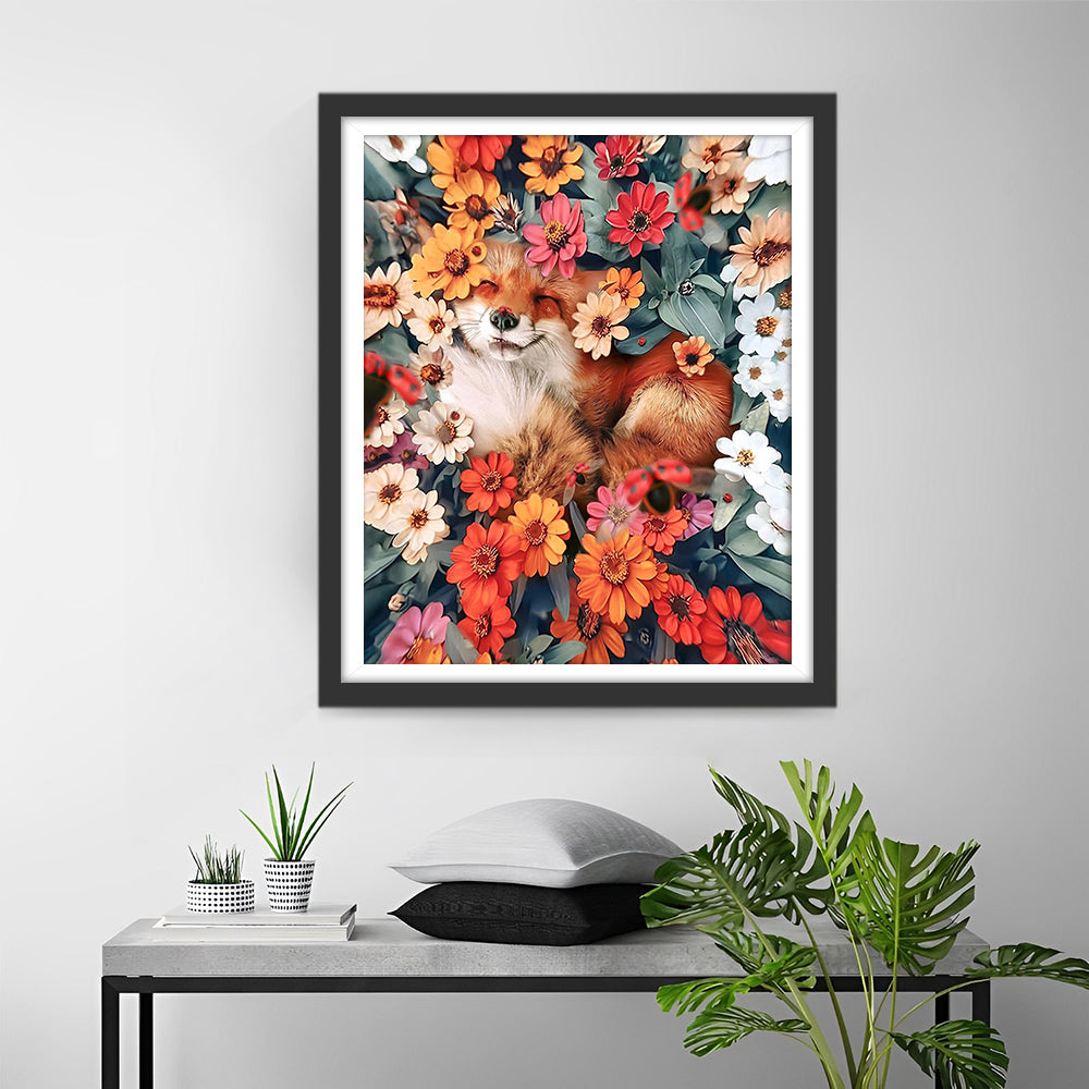 Vos Tussen Chrysanten Diamond Painting