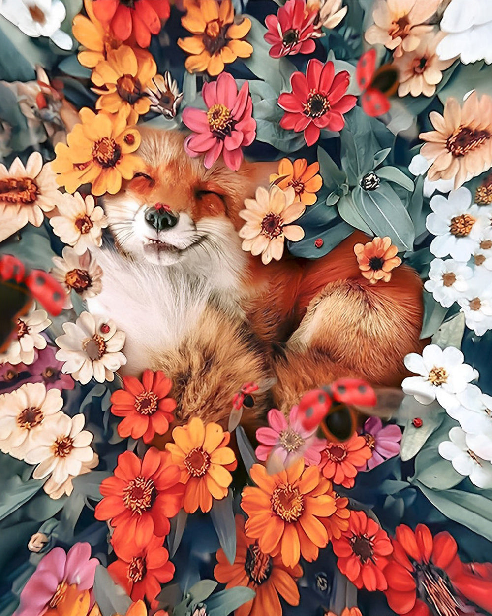 Vos Tussen Chrysanten Diamond Painting