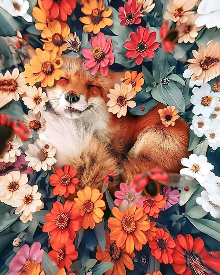 Vos Tussen Chrysanten Diamond Painting