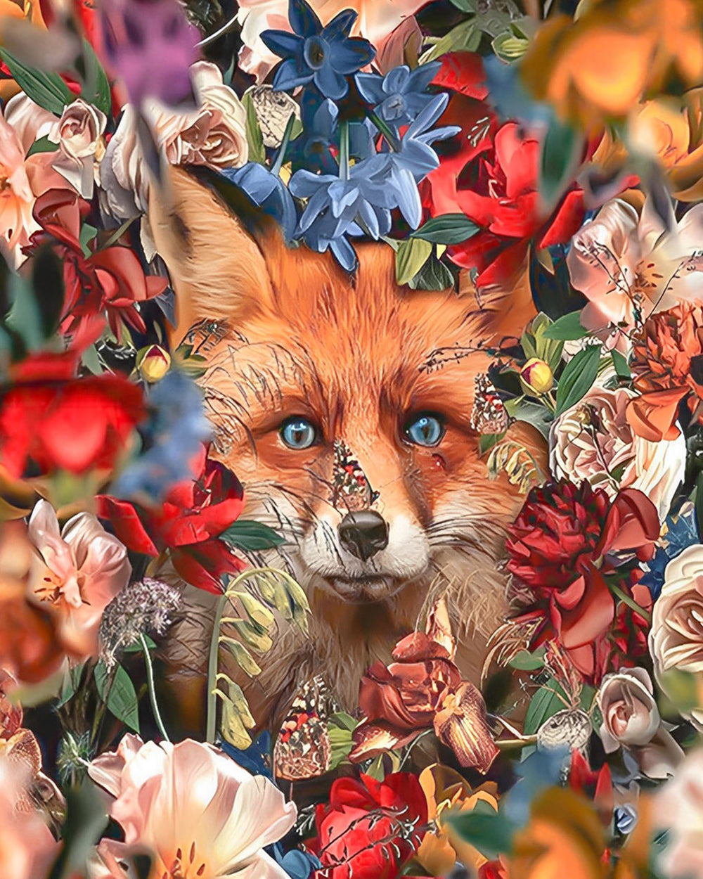 Vos Tussen Kleurrijke Bloemen Diamond Painting