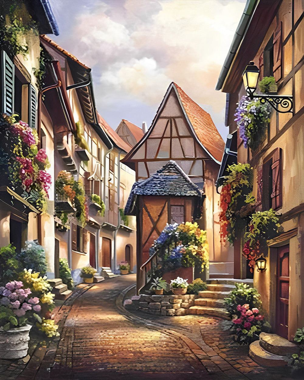 Vredig Europees Stadje Diamond Painting