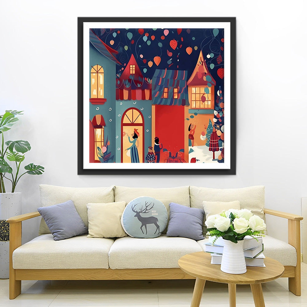 Vrolijke Kerstmis Cartoonfiguren Diamond Painting