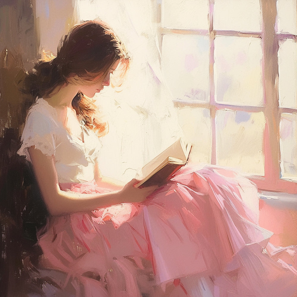 Vrouw die een Boek Leest bij het Raam Diamond Painting