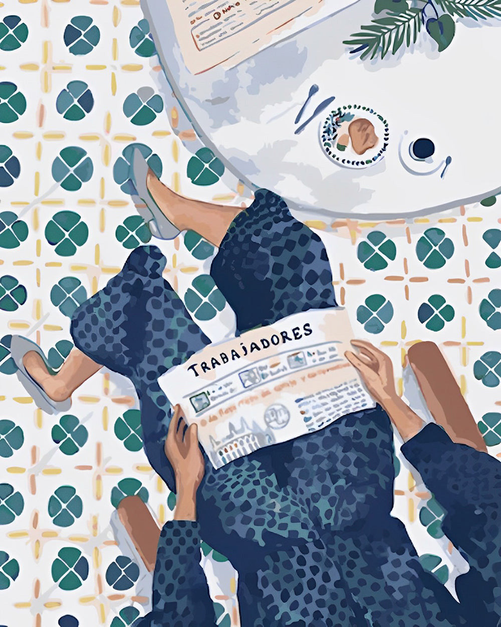 Vrouw die Krant Leest Diamond Painting