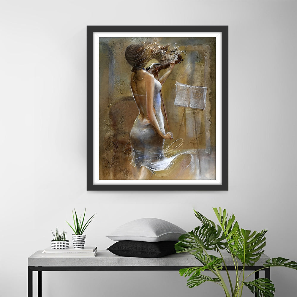 Vrouw die Viool Oefent Diamond Painting
