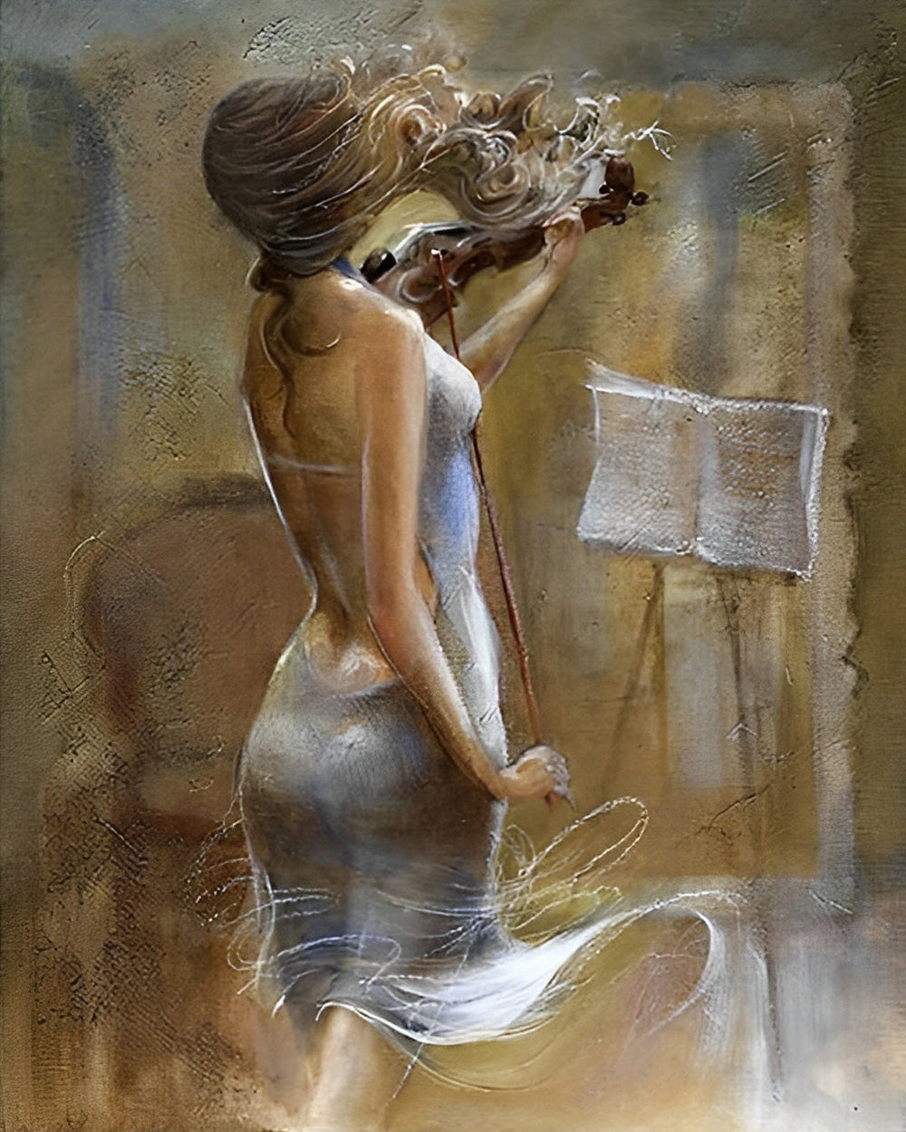 Vrouw die Viool Oefent Diamond Painting