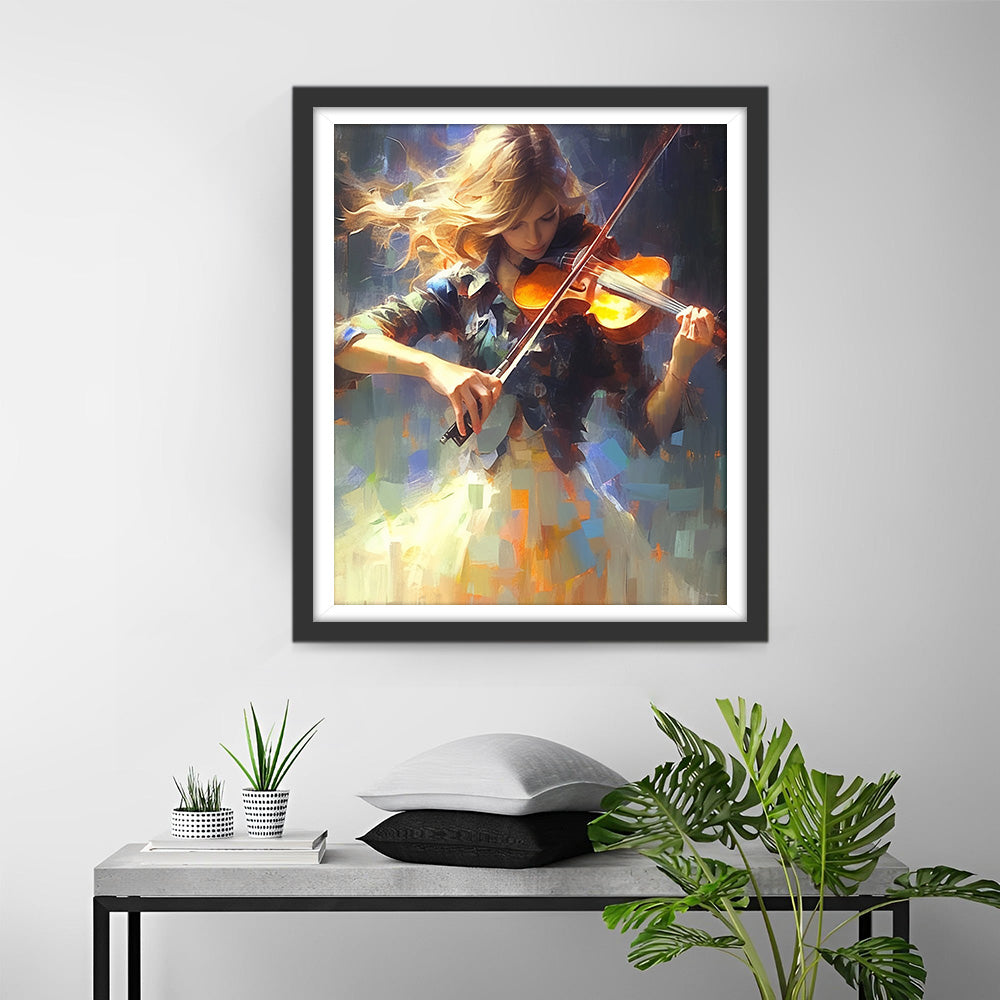 Vrouw die Viool Speelt Diamond Painting