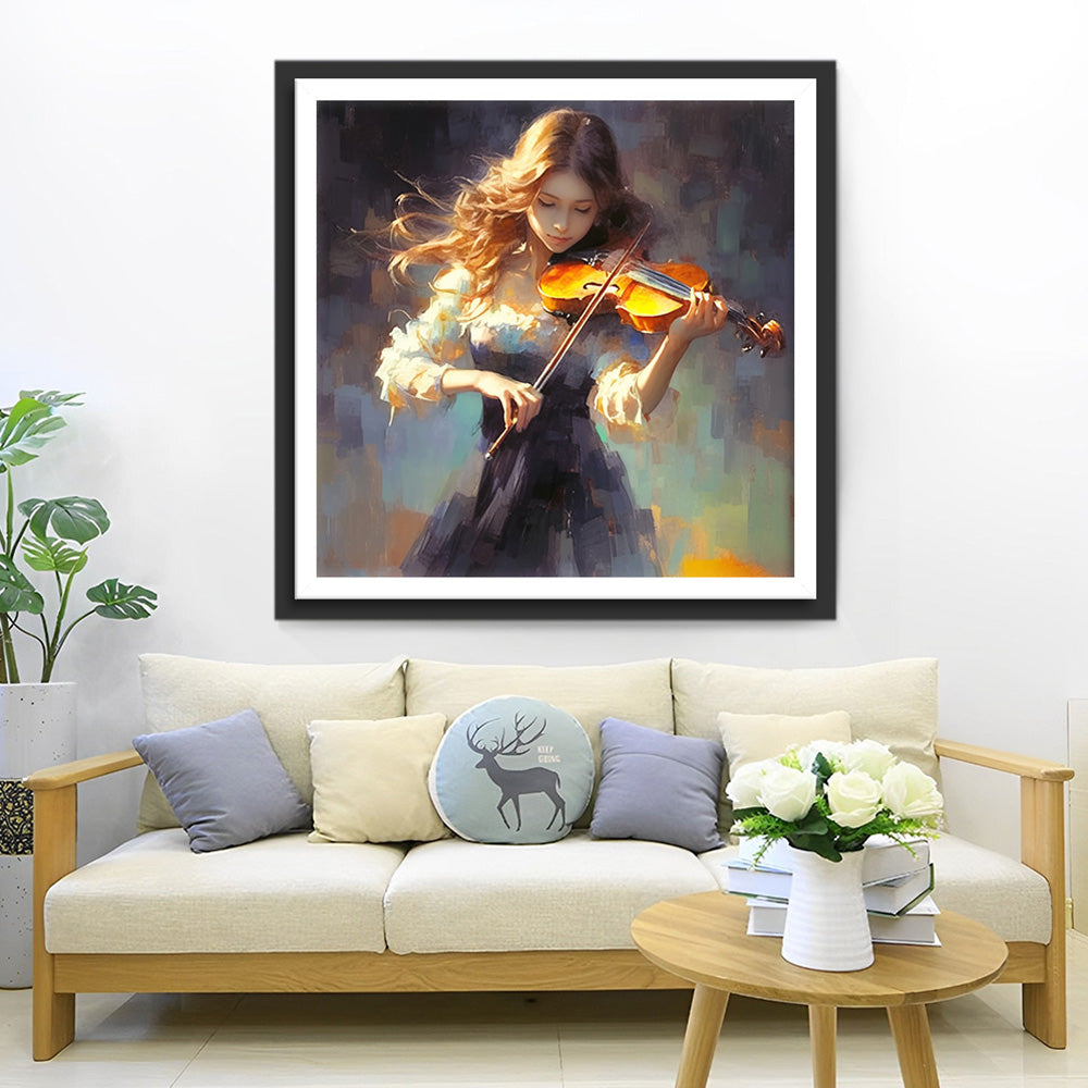 Vrouw die Viool Speelt Diamond Painting