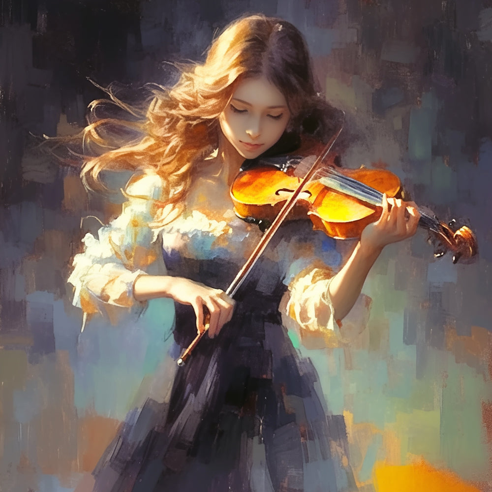 Vrouw die Viool Speelt Diamond Painting