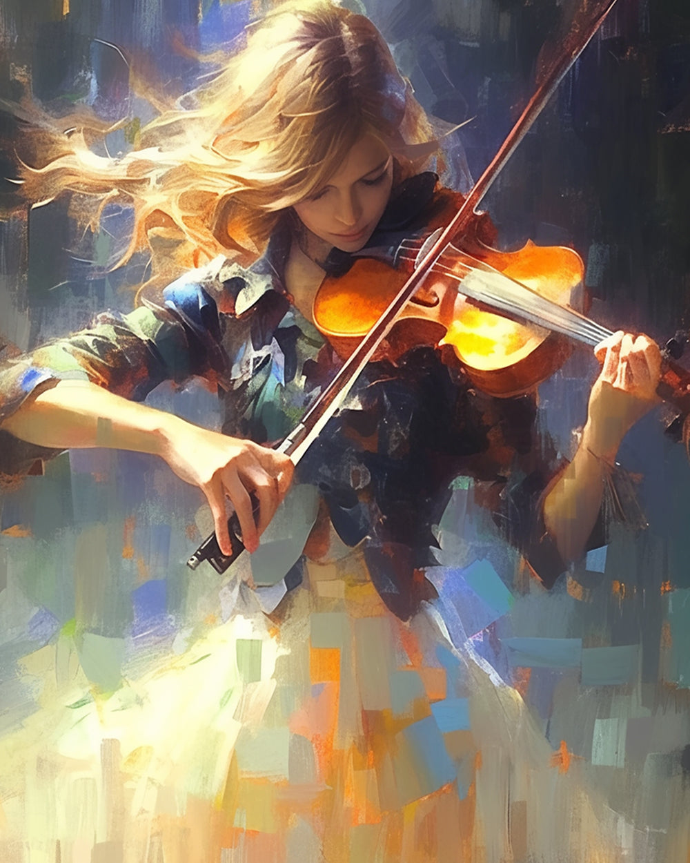 Vrouw die Viool Speelt Diamond Painting