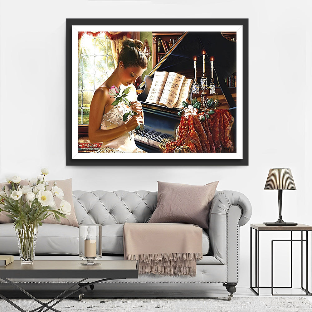 Vrouw en Piano Diamond Painting