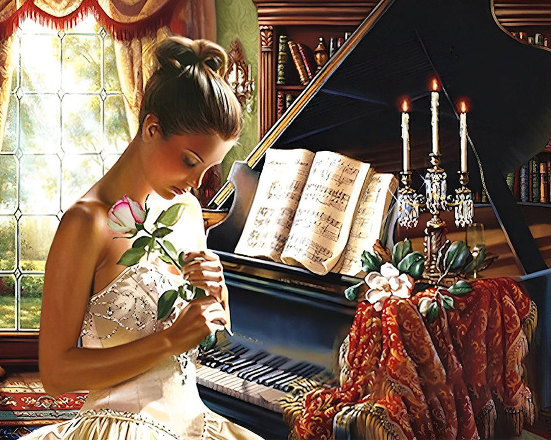 Vrouw en Piano Diamond Painting