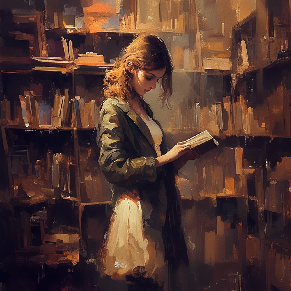 Vrouw in de Bibliotheek Diamond Painting