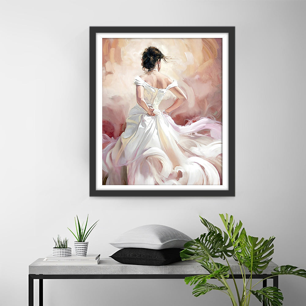 Vrouw in Prachtige Witte Jurk Diamond Painting